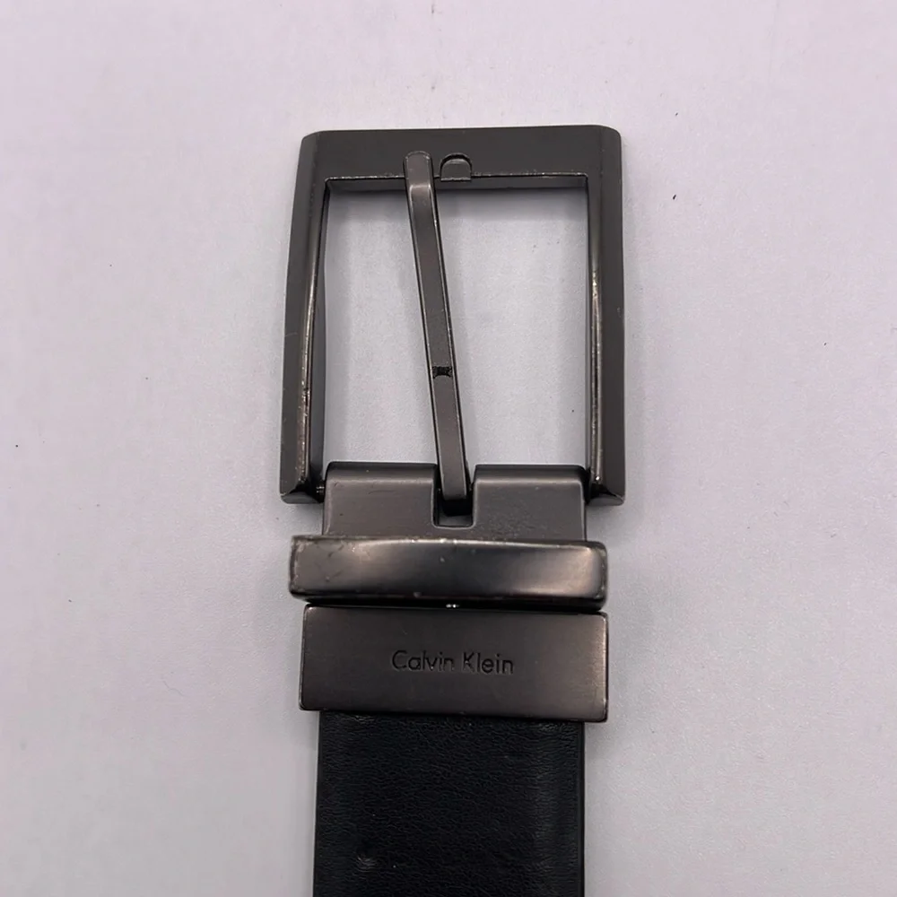 Calvin Klein Reversible Dark Brown Black Leather Belt Silver Mens Size 40